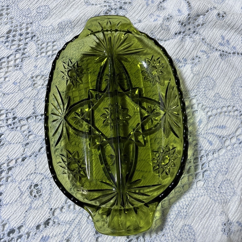 Vintage Anchor Hocking Clear Star of David Divided Relish Tray 10"